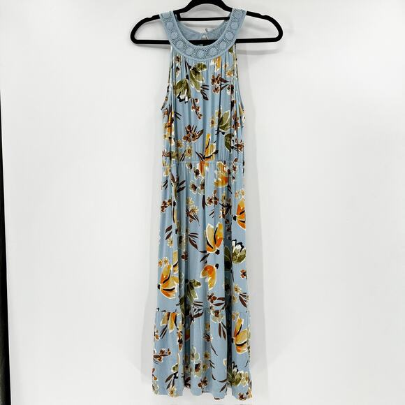 DanielRainn Women's Blue Floral Sleeveless Crochet Midi Dress Size M - Picture 1 of 5